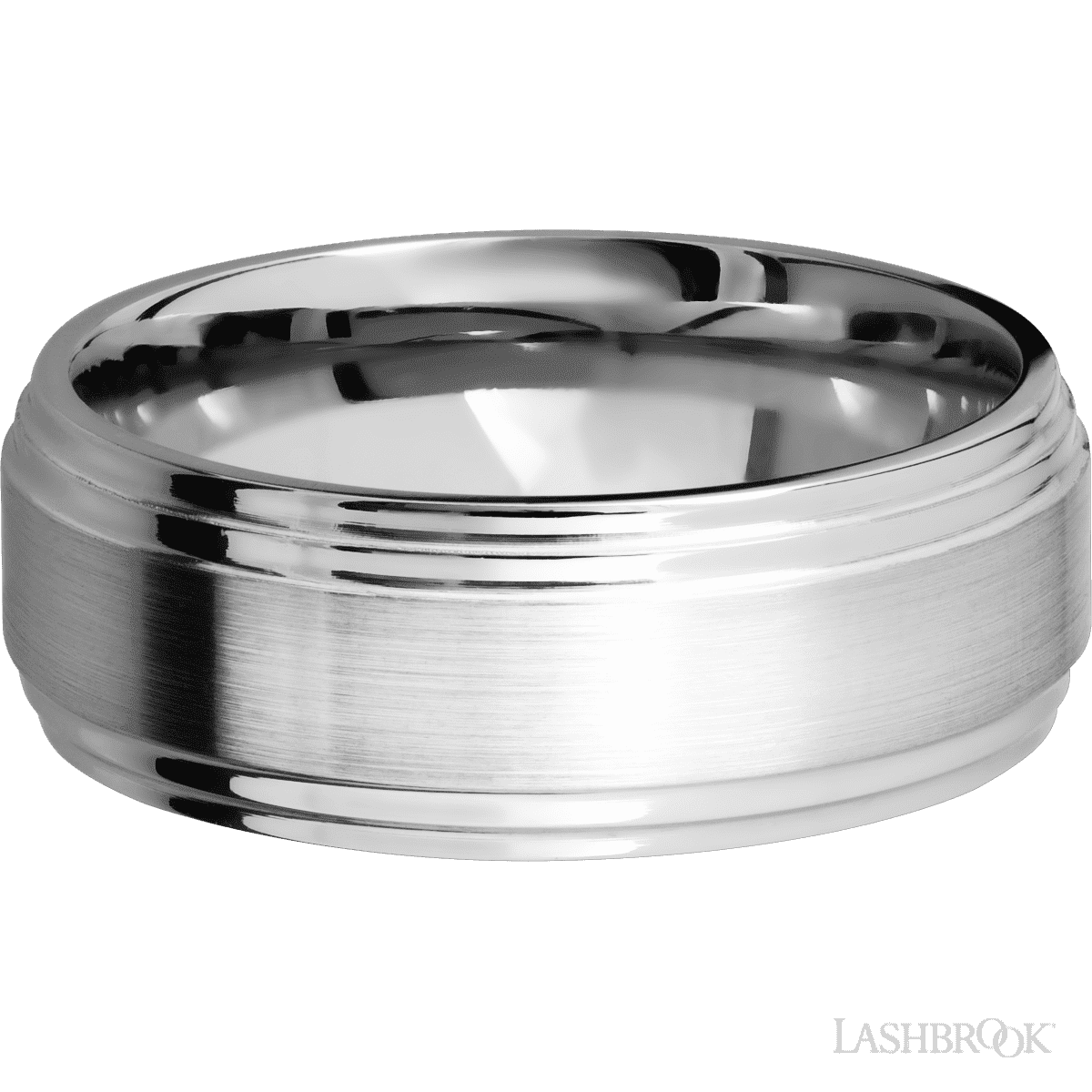 8 mm wide Flat Double Stepped Edges 14K White Gold band
