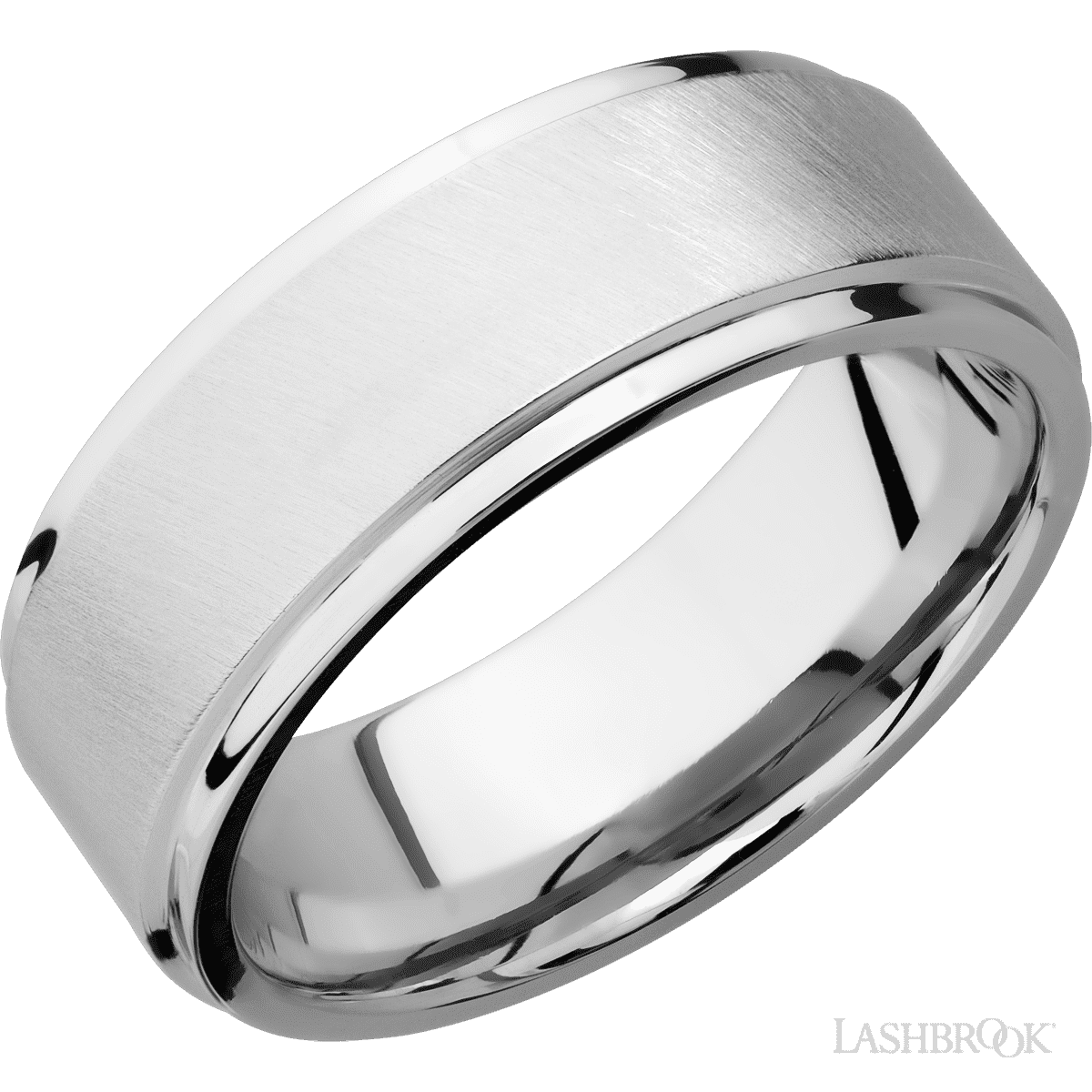 8 mm wide Flat Grooved Edges 14K White Gold band