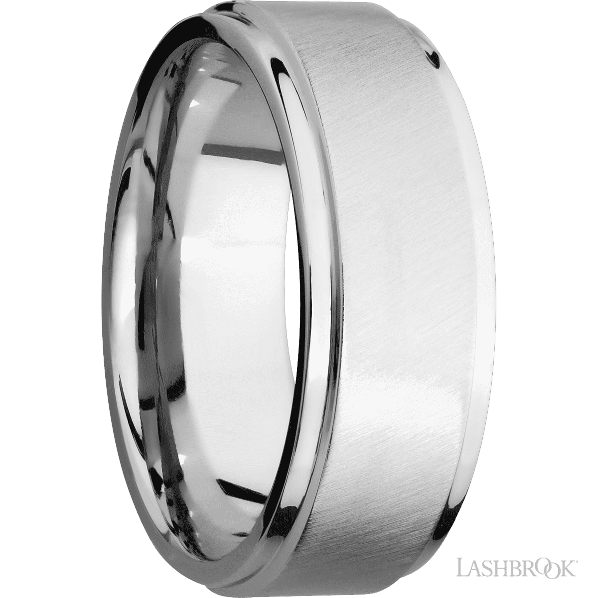 8 mm wide Flat Grooved Edges 14K White Gold band