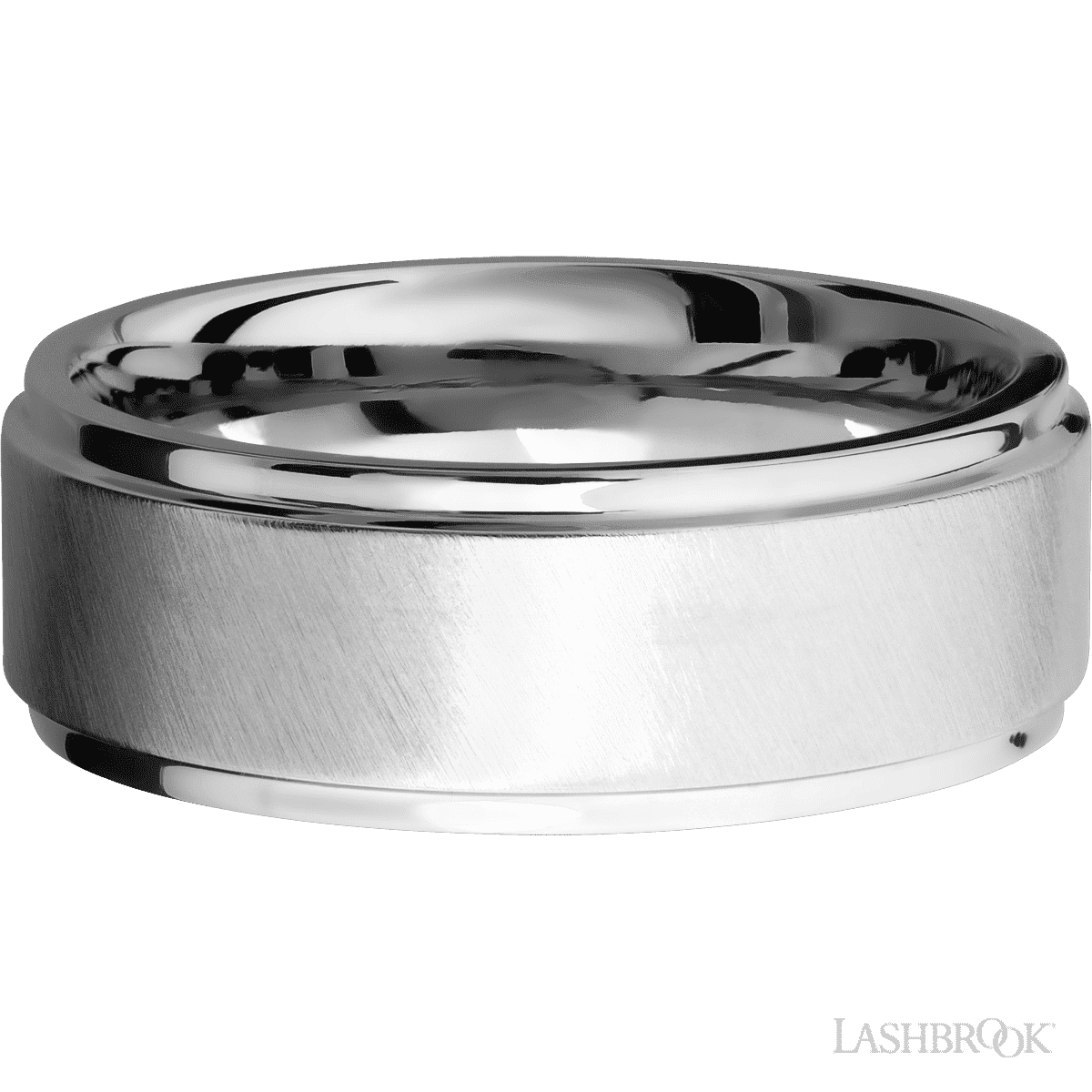 8 mm wide Flat Grooved Edges 14K White Gold band