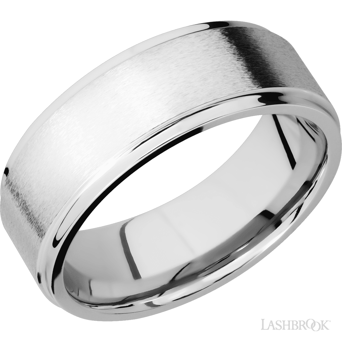 8 mm wide Flat Grooved Edges 14K White Gold band