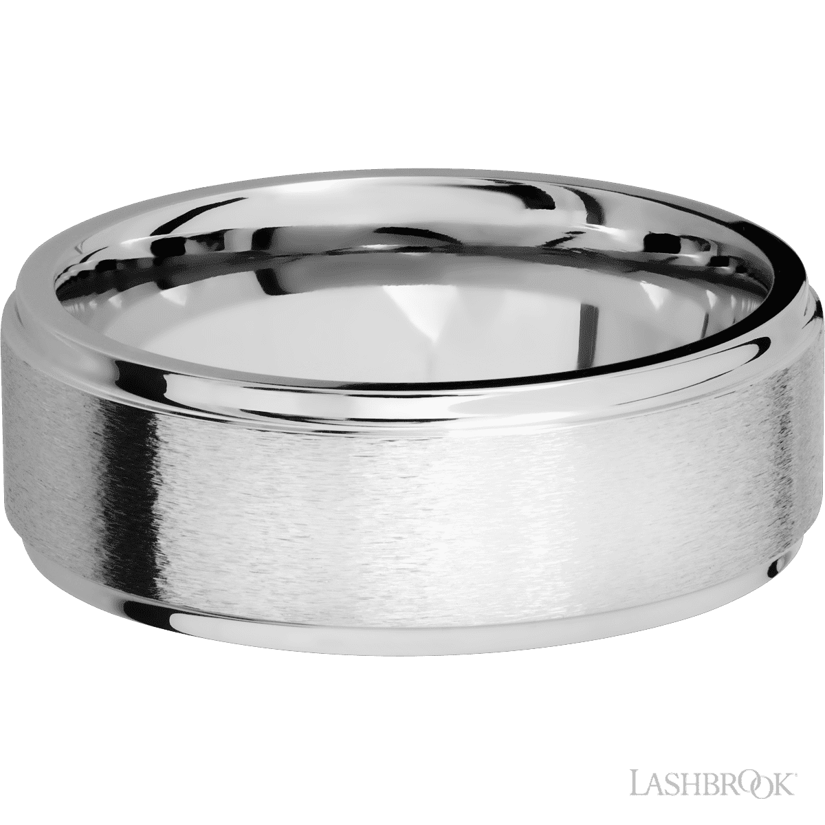 8 mm wide Flat Grooved Edges 14K White Gold band