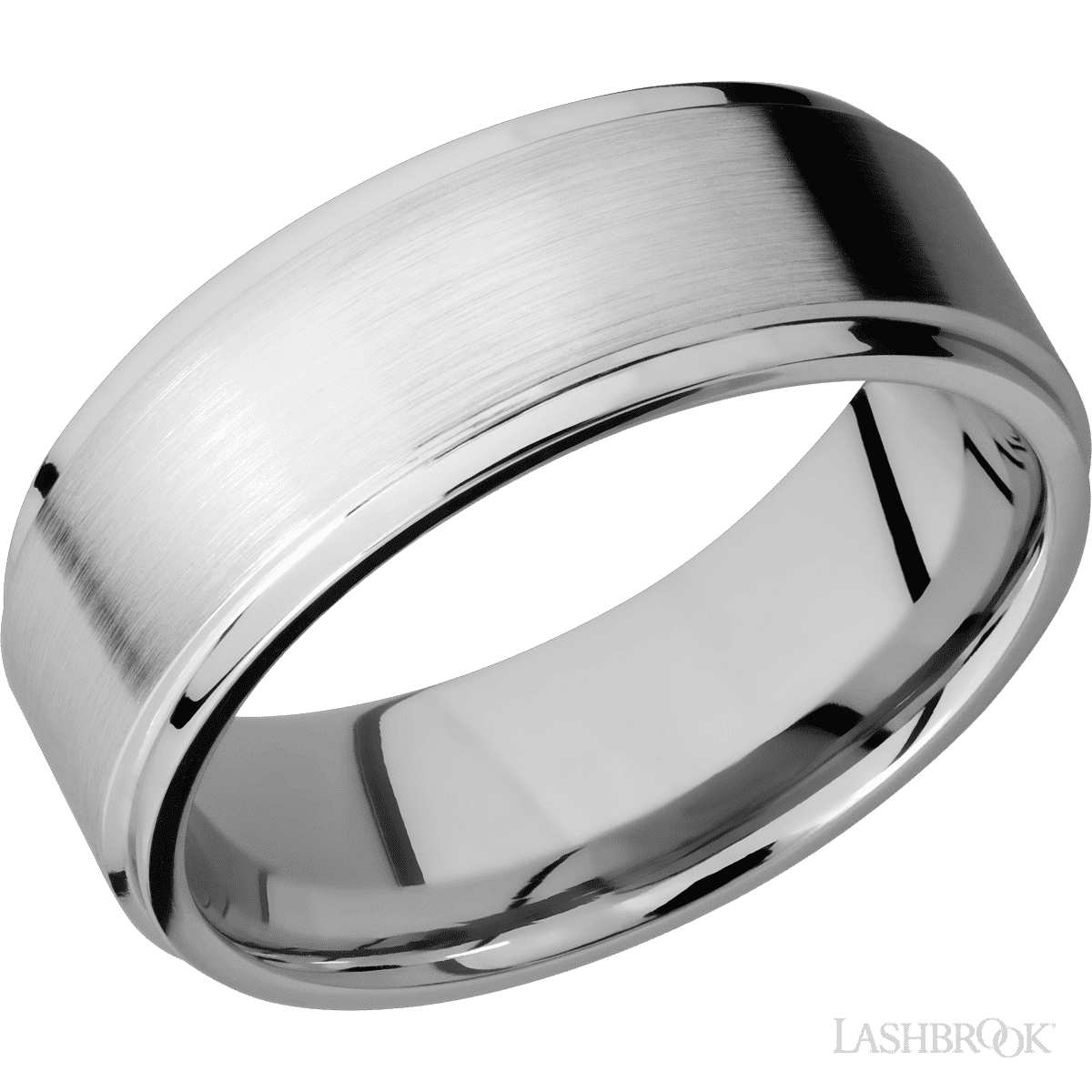 8 mm wide Flat Grooved Edges 14K White Gold band