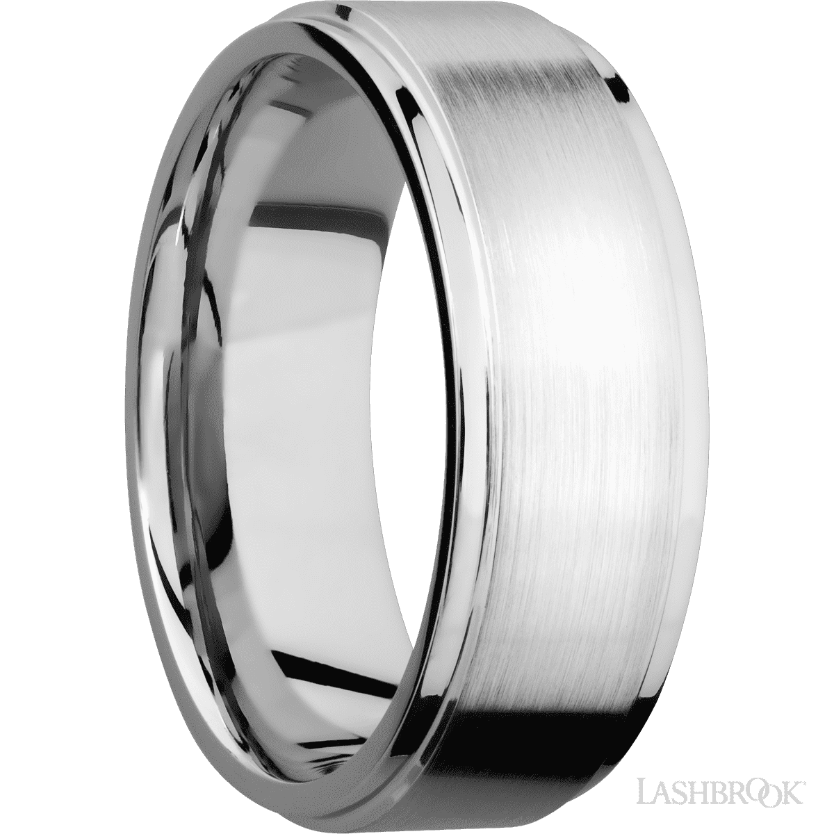 8 mm wide Flat Grooved Edges 14K White Gold band