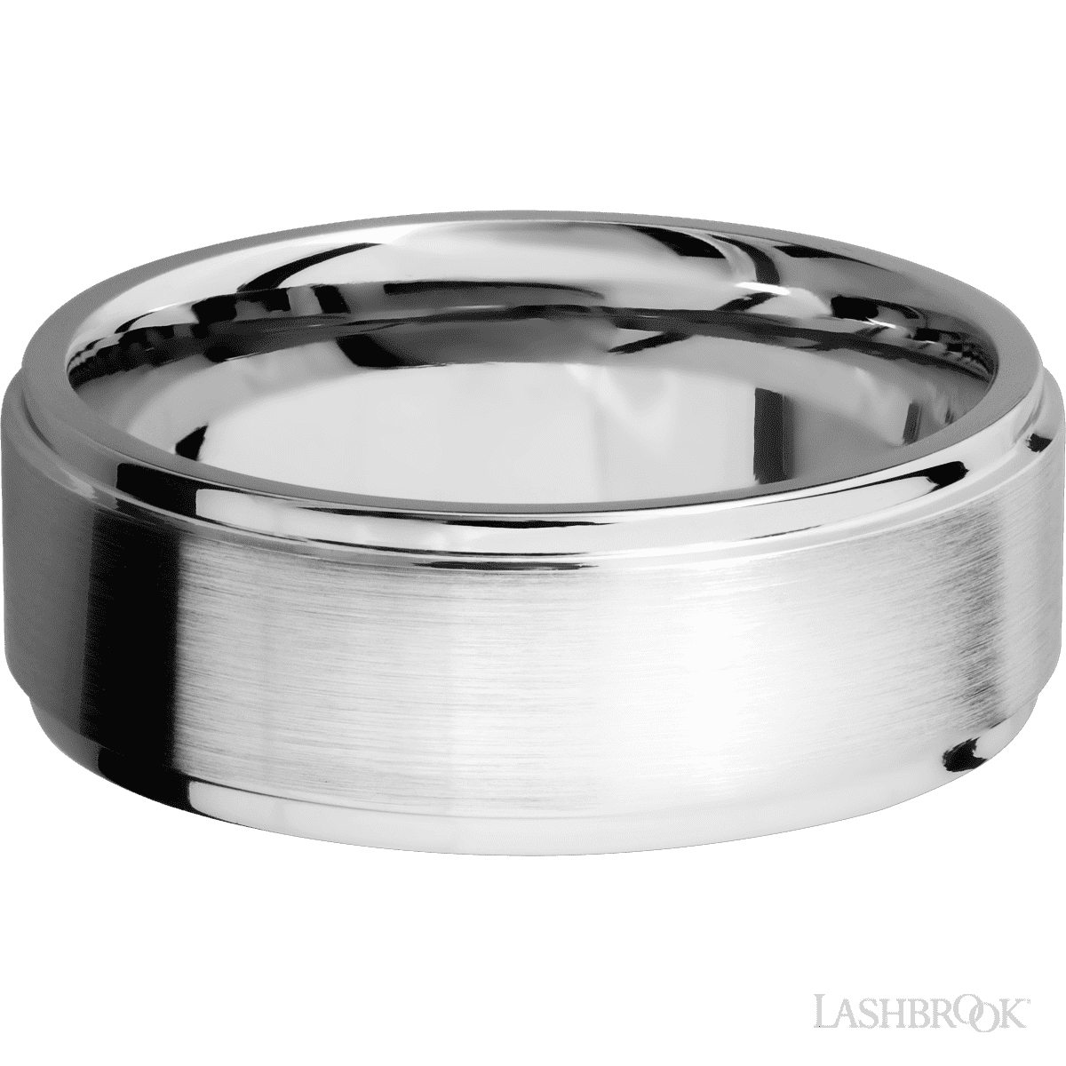 8 mm wide Flat Grooved Edges 14K White Gold band