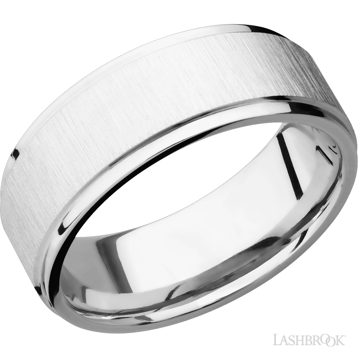 8 mm wide Flat Grooved Edges 14K White Gold band