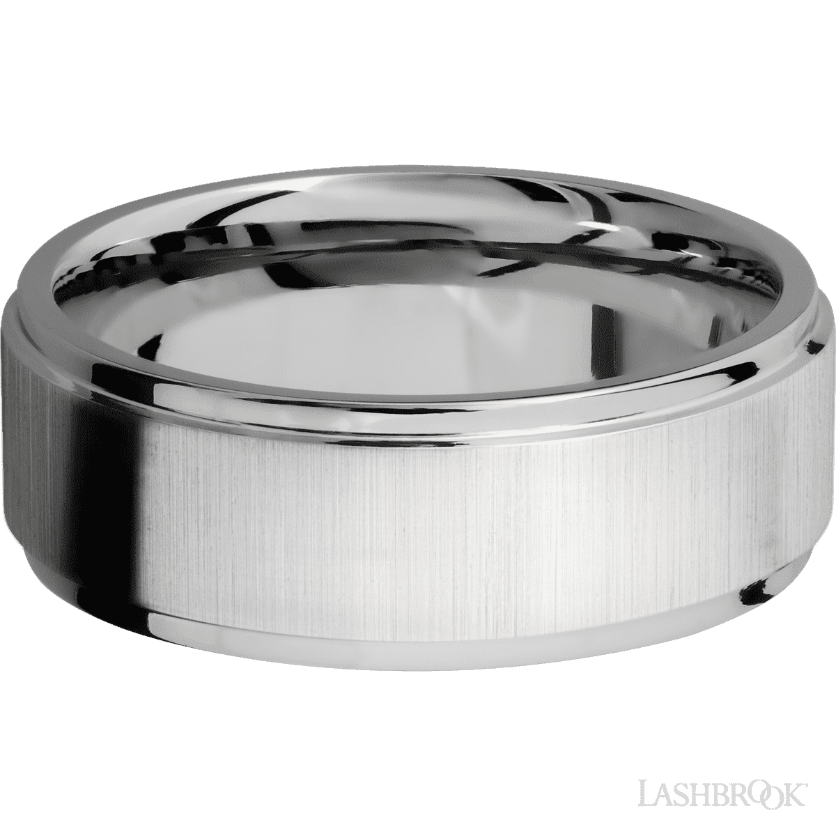 8 mm wide Flat Grooved Edges 14K White Gold band