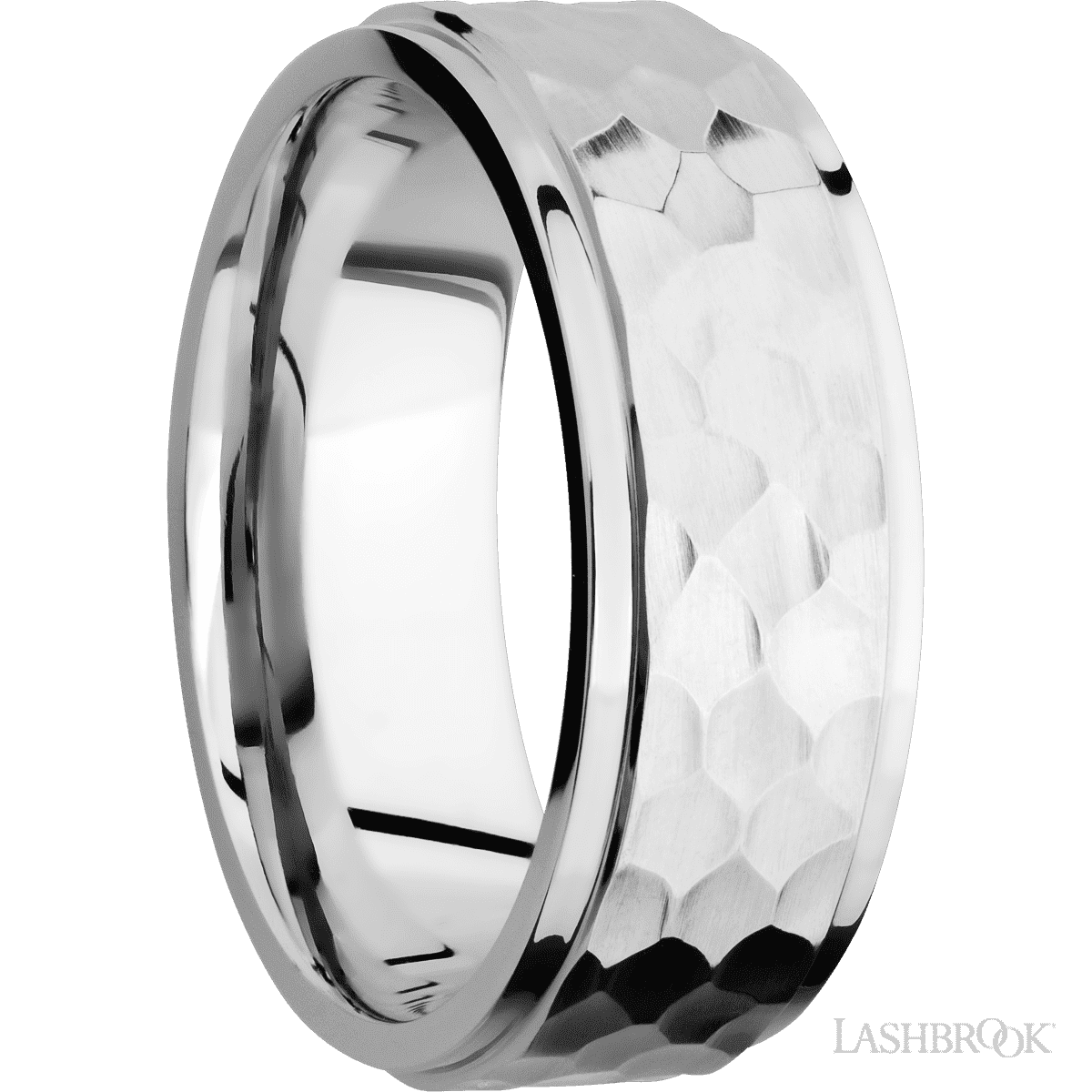 8 mm wide Flat Grooved Edges 14K White Gold band