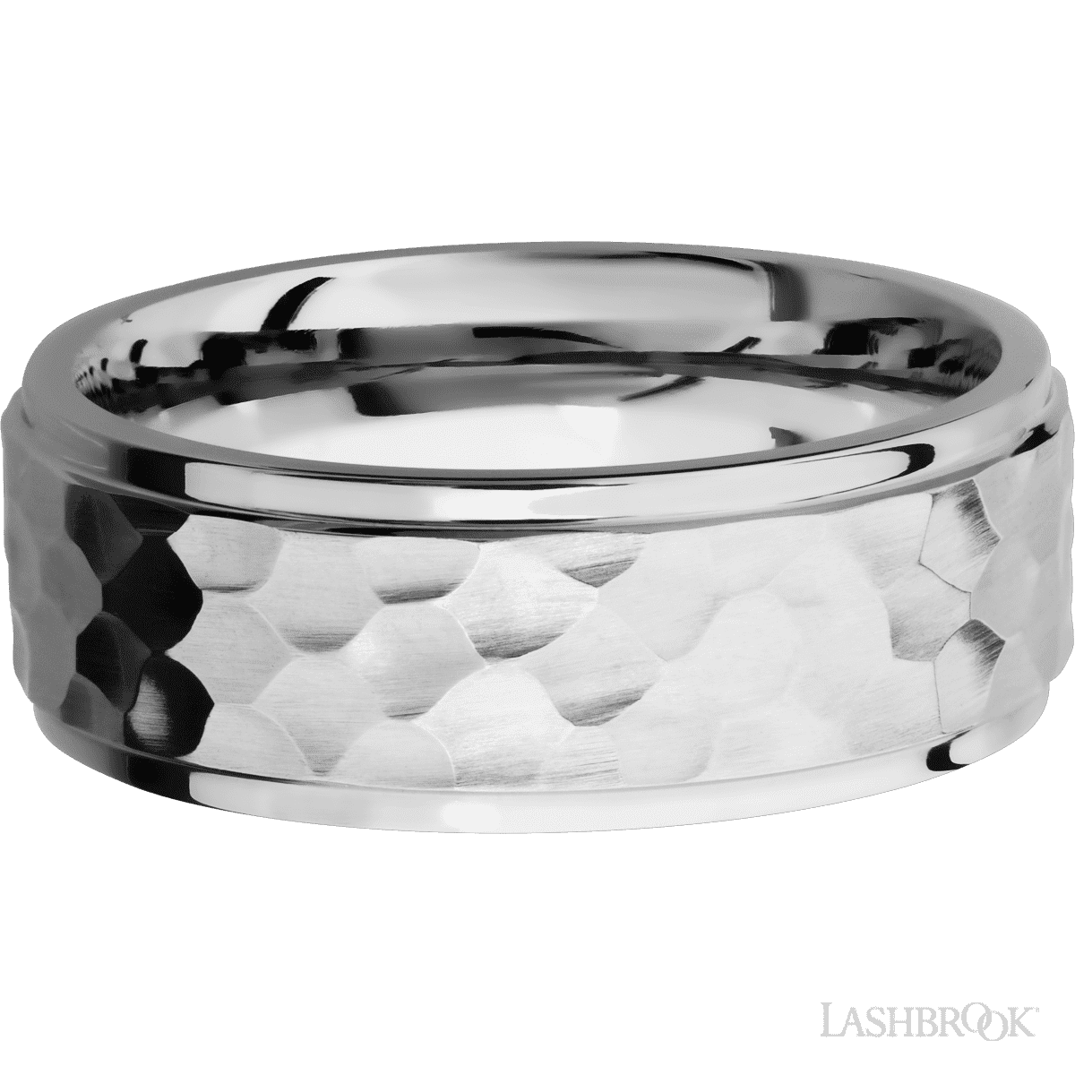 8 mm wide Flat Grooved Edges 14K White Gold band