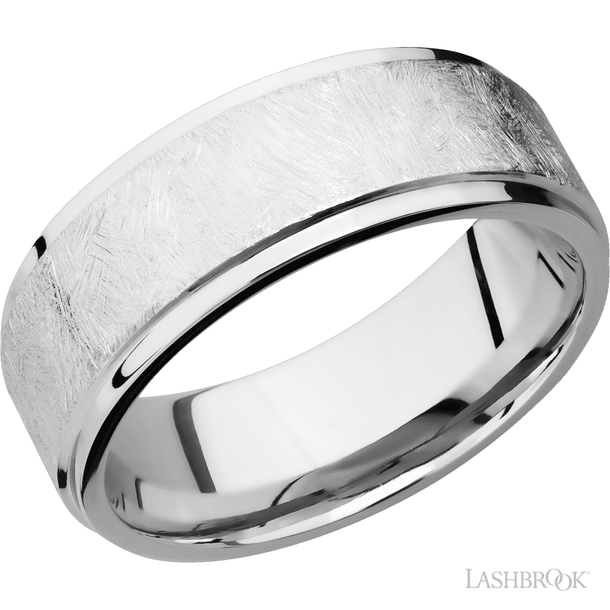 8 mm wide Flat Grooved Edges 14K White Gold band