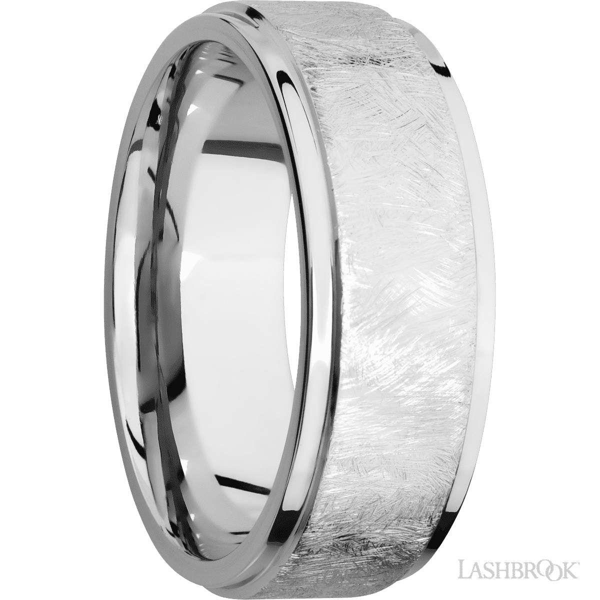 8 mm wide Flat Grooved Edges 14K White Gold band