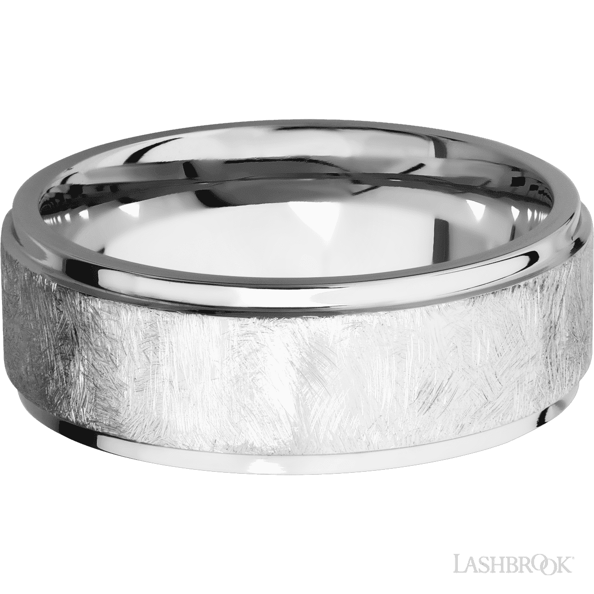 8 mm wide Flat Grooved Edges 14K White Gold band
