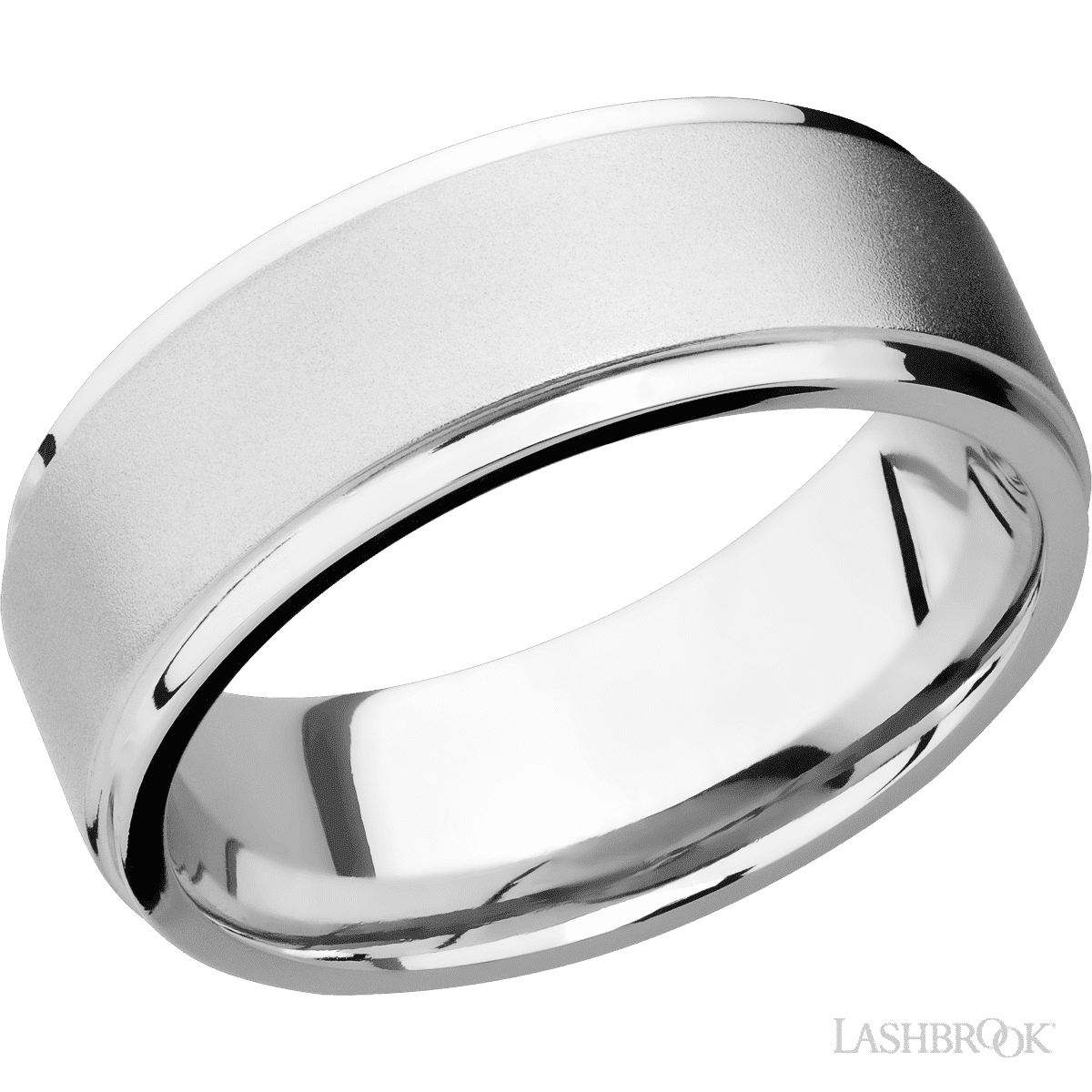 8 mm wide Flat Grooved Edges 14K White Gold band