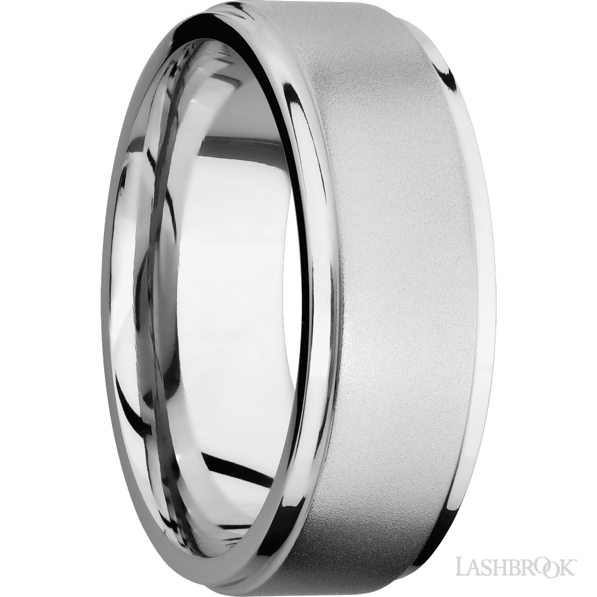 8 mm wide Flat Grooved Edges 14K White Gold band