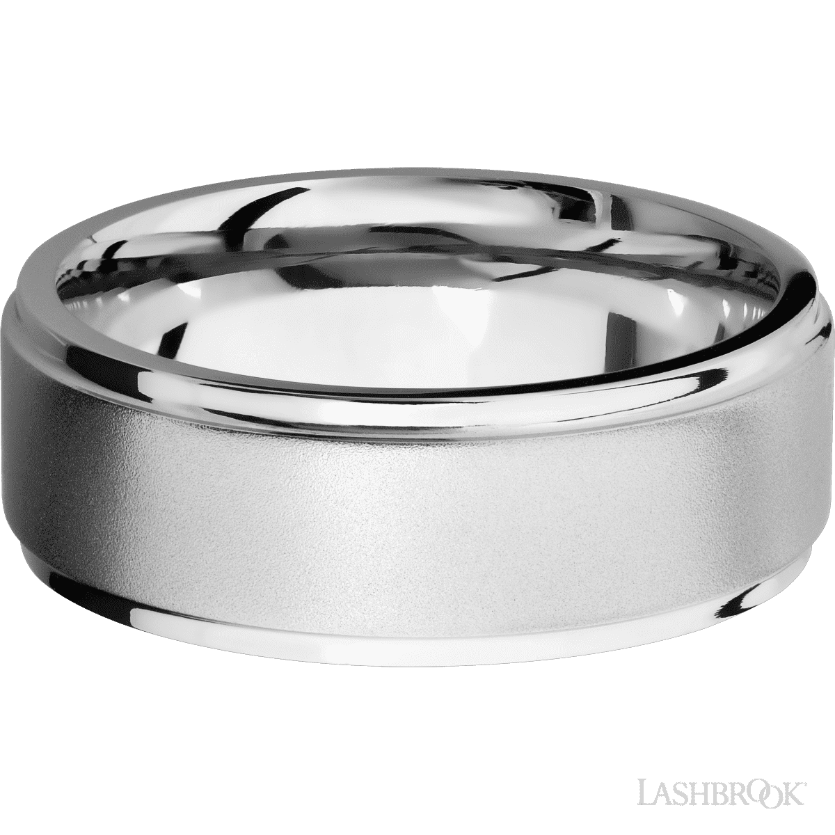 8 mm wide Flat Grooved Edges 14K White Gold band