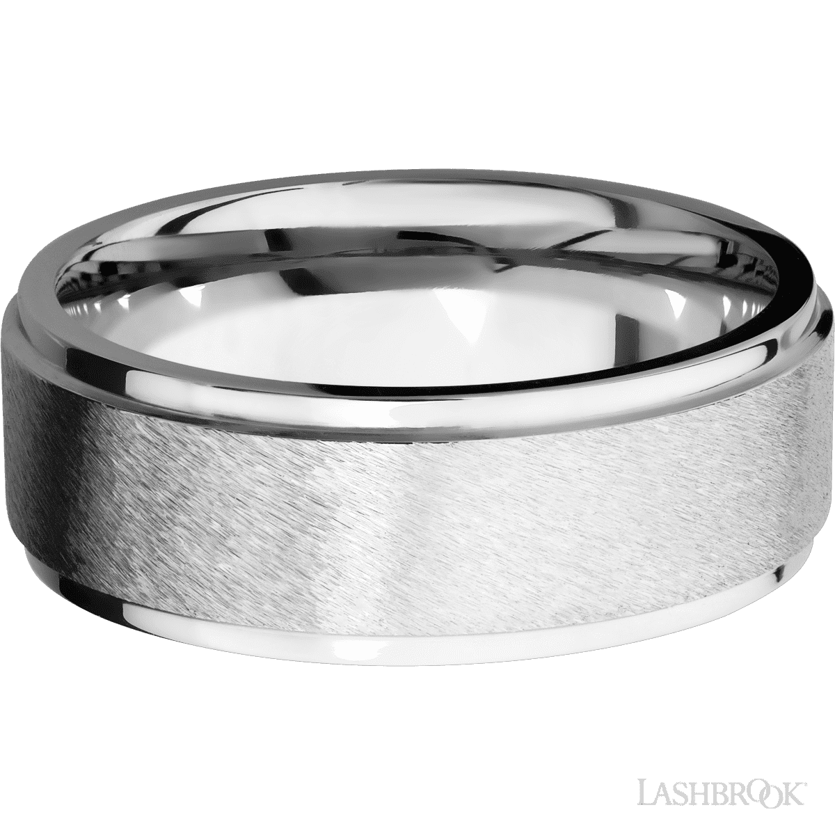 8 mm wide Flat Grooved Edges 14K White Gold band