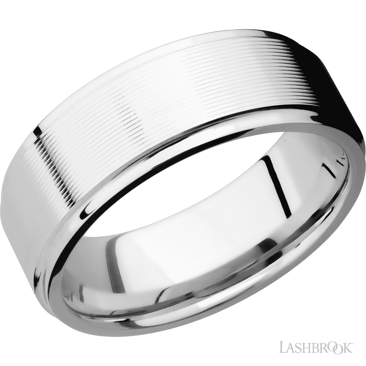 8 mm wide Flat Grooved Edges 14K White Gold band