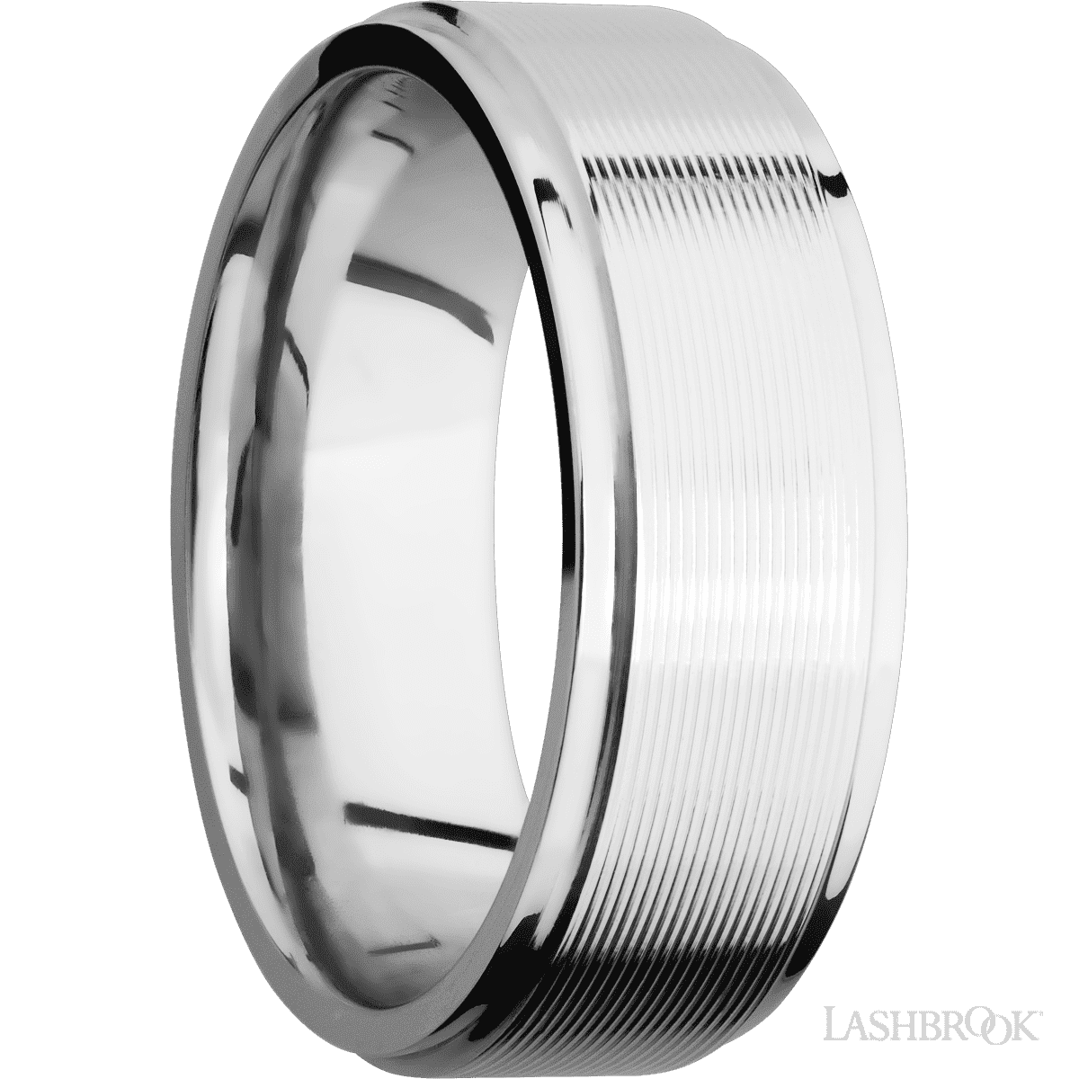 8 mm wide Flat Grooved Edges 14K White Gold band