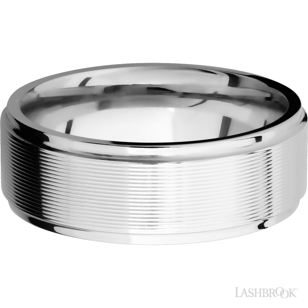 8 mm wide Flat Grooved Edges 14K White Gold band