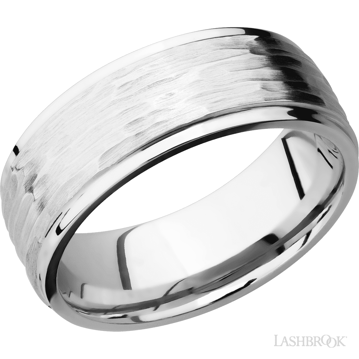 8 mm wide Flat Grooved Edges 14K White Gold band