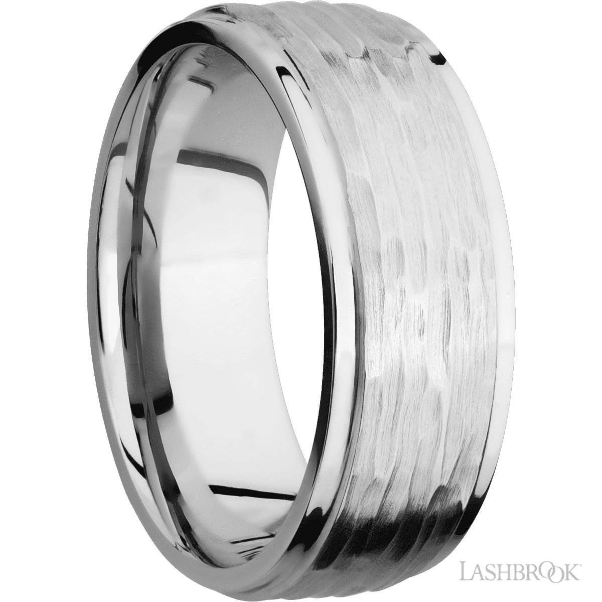 8 mm wide Flat Grooved Edges 14K White Gold band