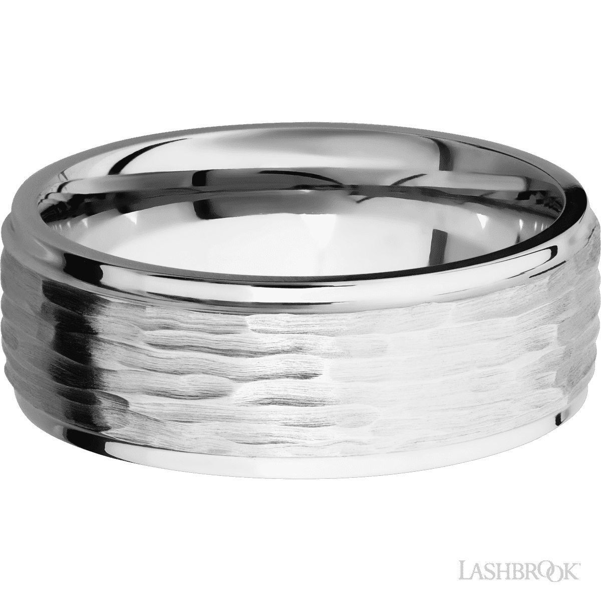 8 mm wide Flat Grooved Edges 14K White Gold band