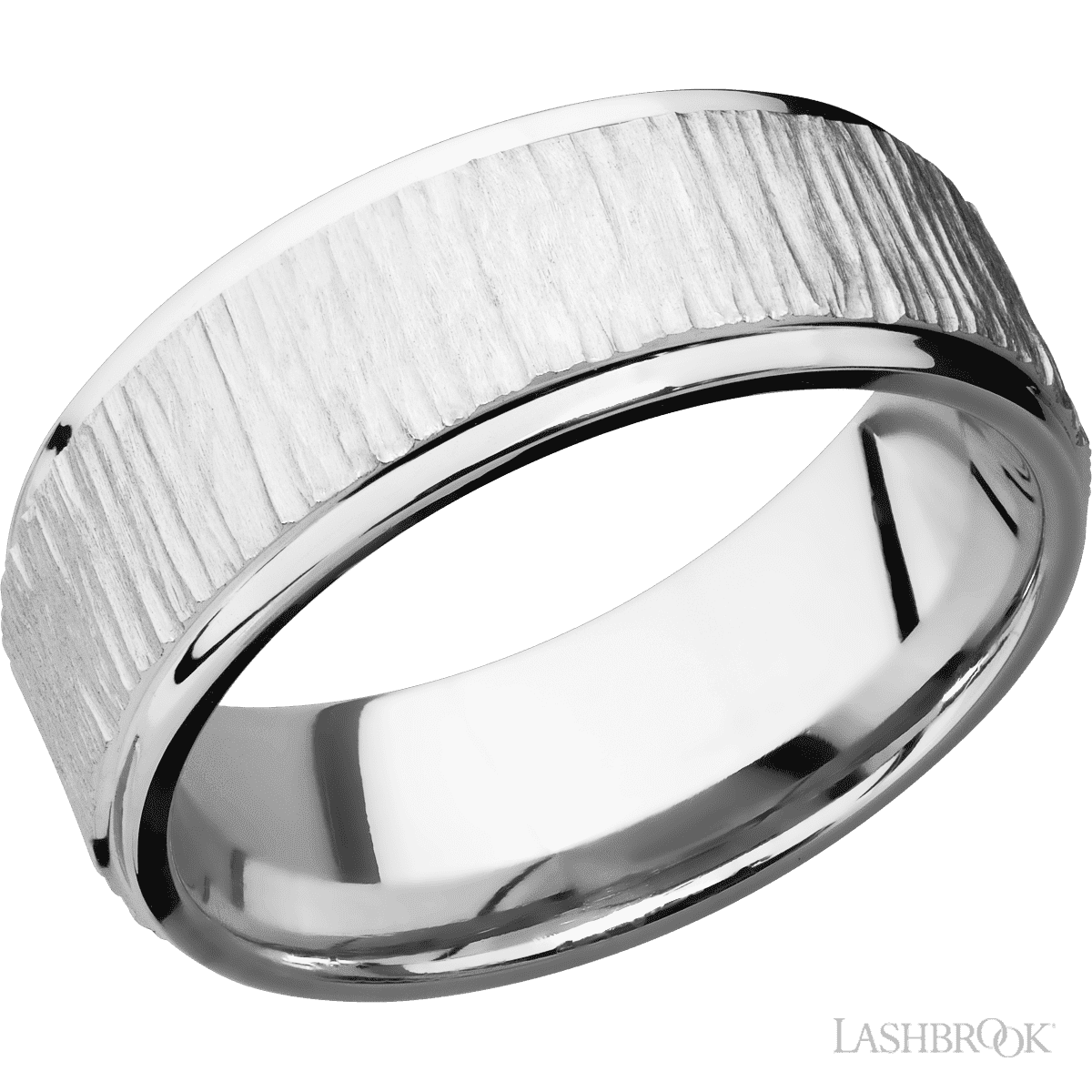 8 mm wide Flat Grooved Edges 14K White Gold band