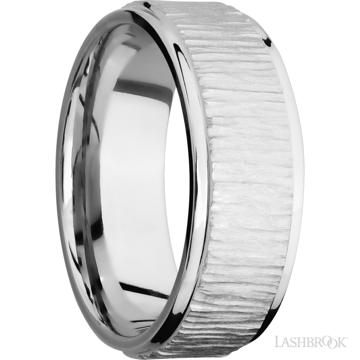 8 mm wide Flat Grooved Edges 14K White Gold band