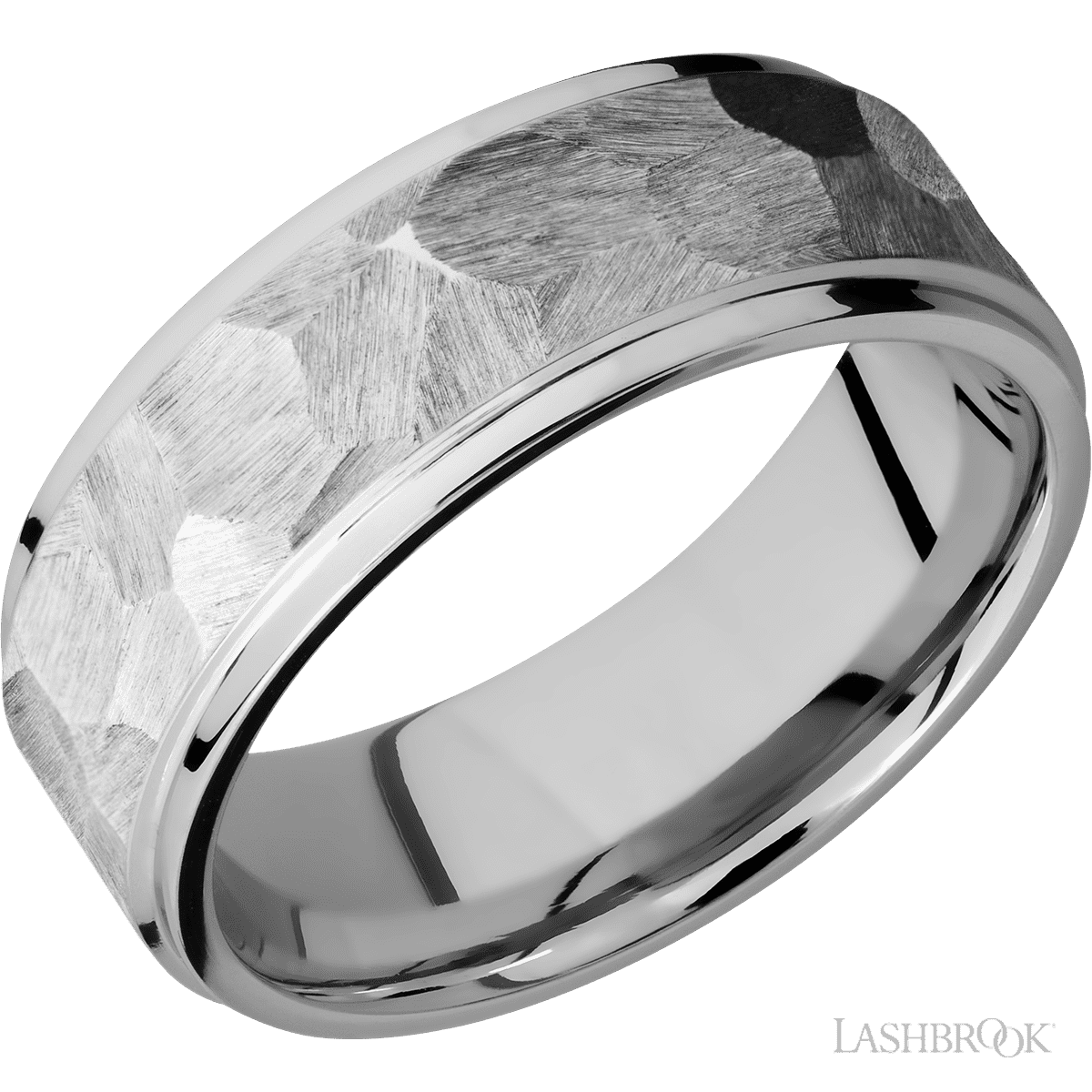 8 mm wide Flat Grooved Edges 14K White Gold band