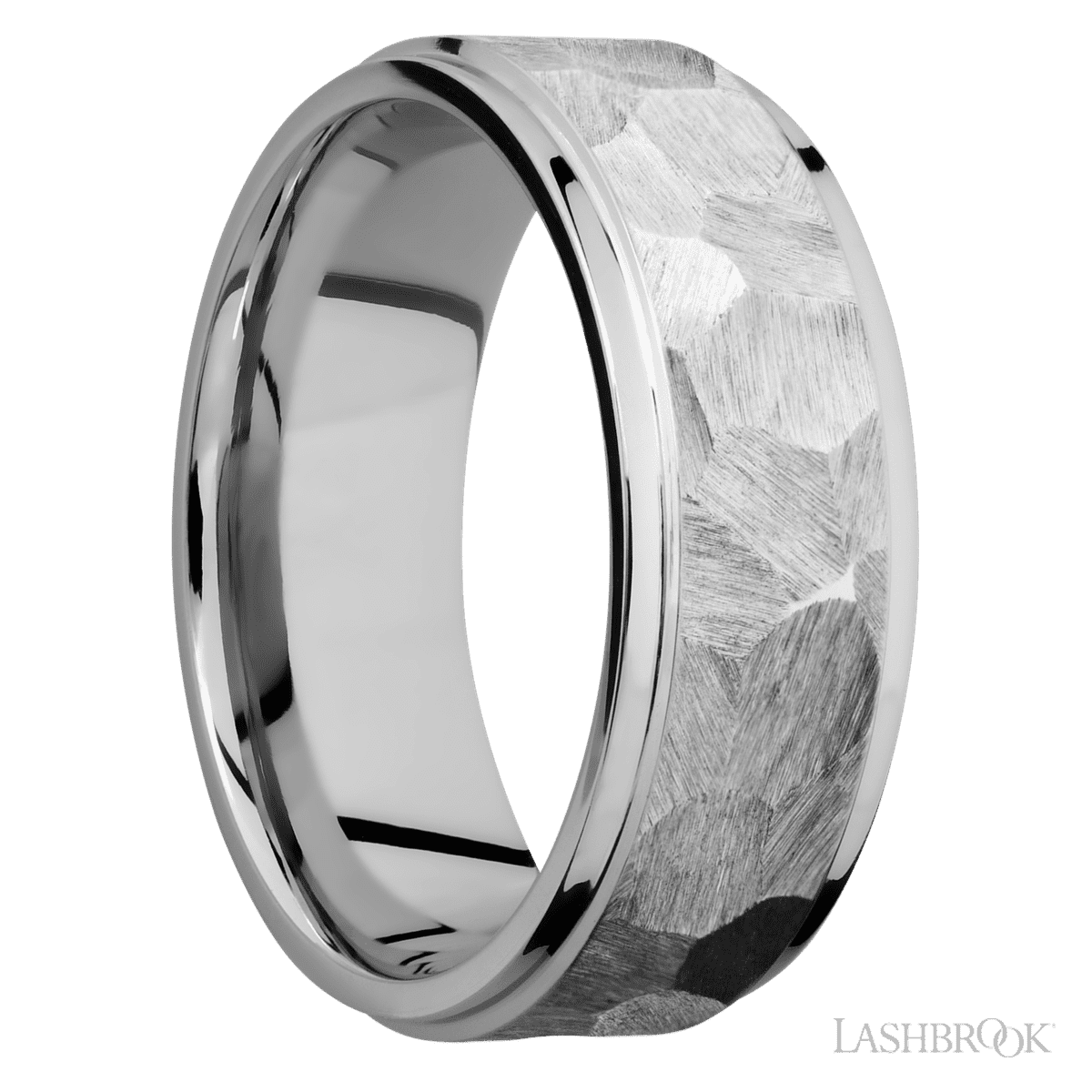 8 mm wide Flat Grooved Edges 14K White Gold band