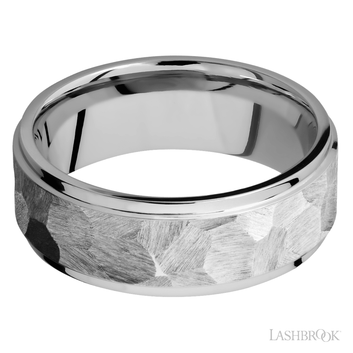 8 mm wide Flat Grooved Edges 14K White Gold band