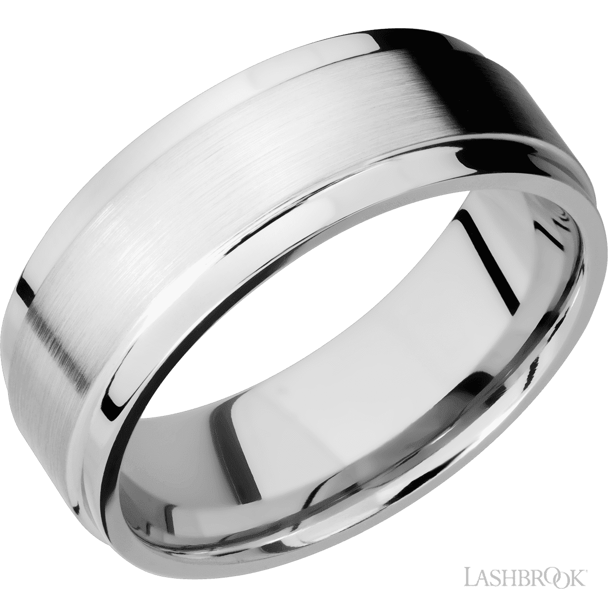 8 mm wide Flat Wide Grooved Edges 14K White Gold band