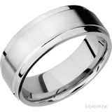 8 mm wide Flat Wide Grooved Edges 14K White Gold band