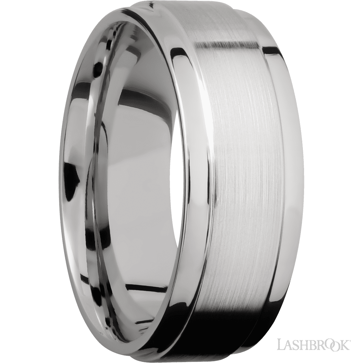 8 mm wide Flat Wide Grooved Edges 14K White Gold band