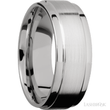 8 mm wide Flat Wide Grooved Edges 14K White Gold band