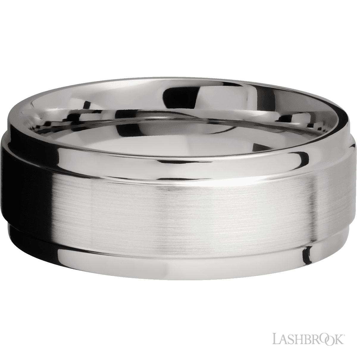 8 mm wide Flat Wide Grooved Edges 14K White Gold band