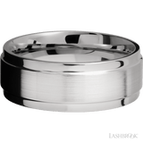 8 mm wide Flat Wide Grooved Edges 14K White Gold band