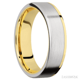 6 mm wide/Flat/14K Yellow Gold band with one 5 mm Off Center Edge inlay of Cobalt Chrome