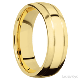 7 mm wide Domed with two accent grooves 14K Yellow Gold band