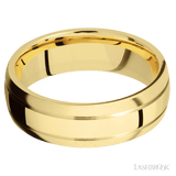 7 mm wide Domed with two accent grooves 14K Yellow Gold band