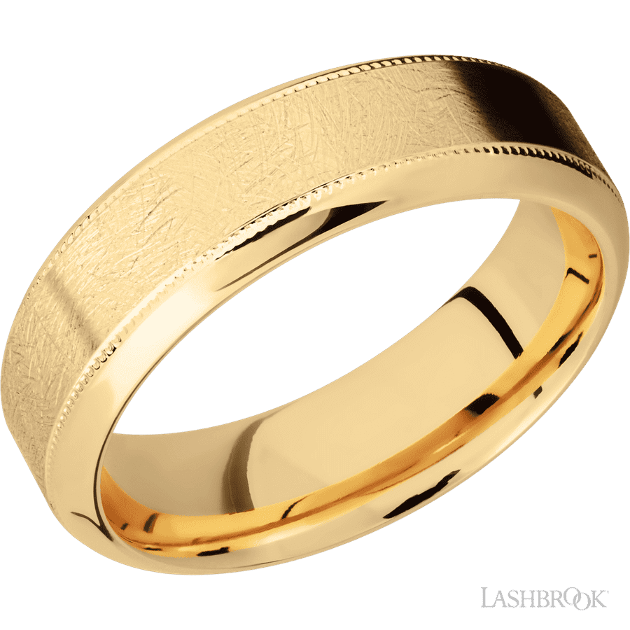 7 mm wide High Bevel Milgrain 14K Yellow Gold band