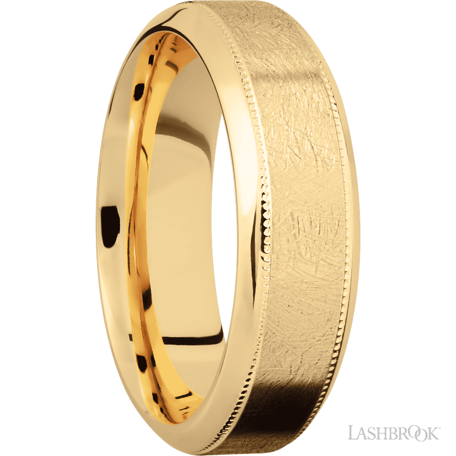 7 mm wide High Bevel Milgrain 14K Yellow Gold band