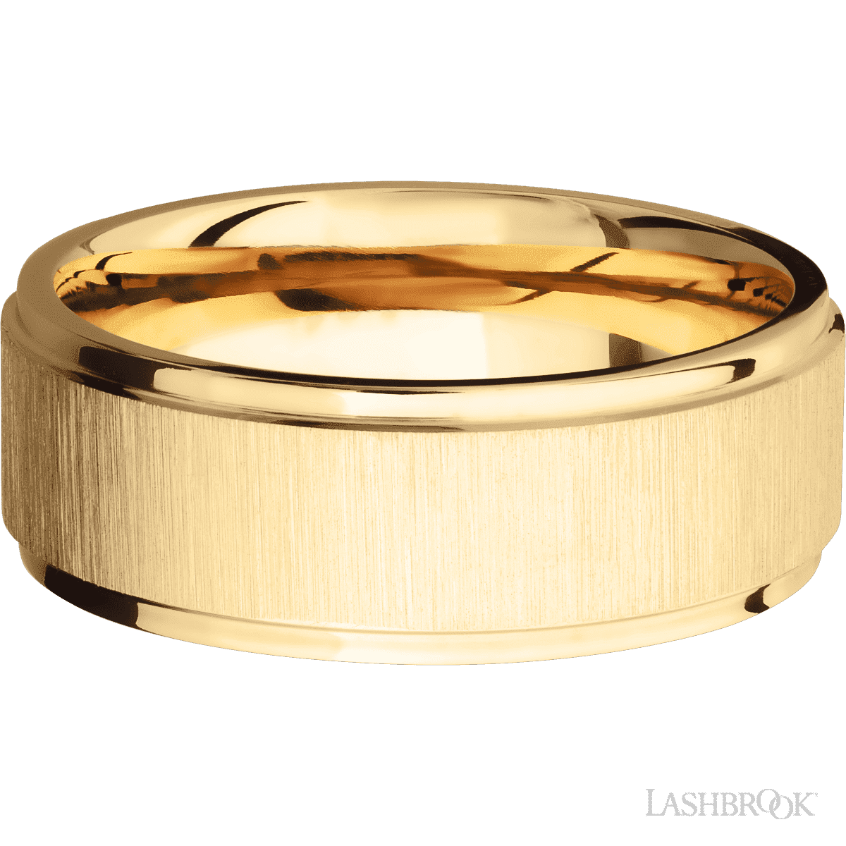 8 mm wide Flat Grooved Edges 14K Yellow Gold band
