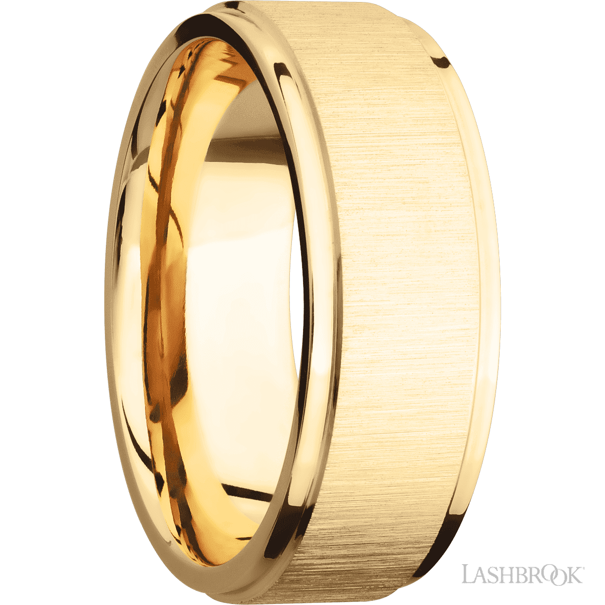 8 mm wide Flat Grooved Edges 14K Yellow Gold band