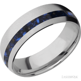 7 mm wide/Domed/Titanium band with one 2 mm Off Center inlay of Blue Tiger Eye