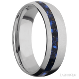 7 mm wide/Domed/Titanium band with one 2 mm Off Center inlay of Blue Tiger Eye