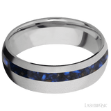 7 mm wide/Domed/Titanium band with one 2 mm Off Center inlay of Blue Tiger Eye