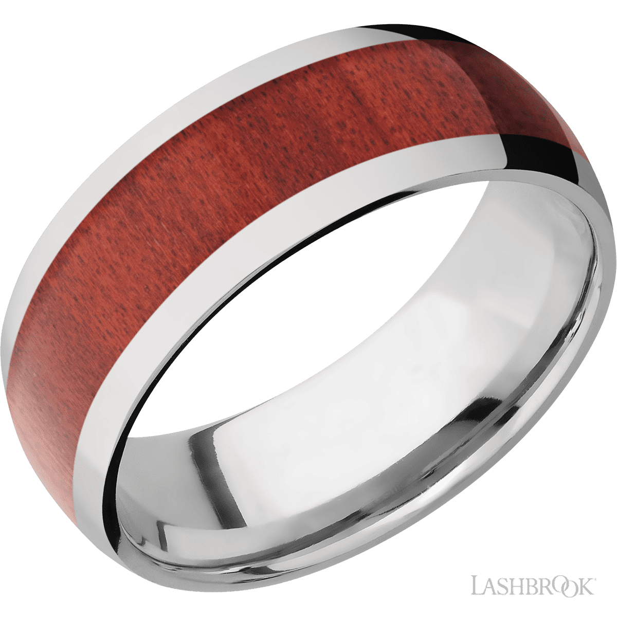 8 mm wide/Domed/Titanium band with one 5 mm Centered inlay of Red Heart
