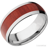 8 mm wide/Domed/Titanium band with one 5 mm Centered inlay of Red Heart