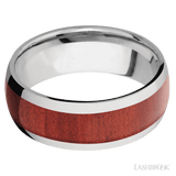 8 mm wide/Domed/Titanium band with one 5 mm Centered inlay of Red Heart